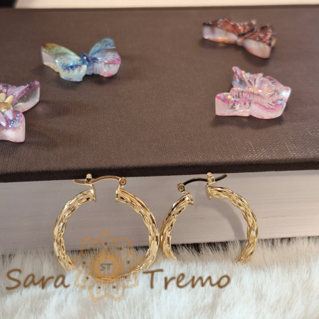 Cercei rotunzi groși cu model împletit gravat, 3 cm [5]