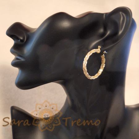 Cercei rotunzi groși cu model împletit gravat, 3 cm [7]