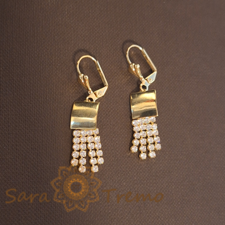 Cercei - Cercei cu lanturi din zirconia placati cu aur Frau