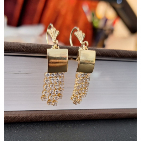 Cercei cu lanturi din zirconia placati cu aur Frau [2]