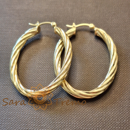 Cercei Cununia Timpului – ovali, grosi, impletiti, placati aur 18K, 4 cm [1]