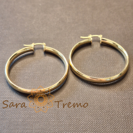 Cercei Raza de Soare – rotunzi, model lat, 4 cm, placati aur 18K, Brazilia [1]