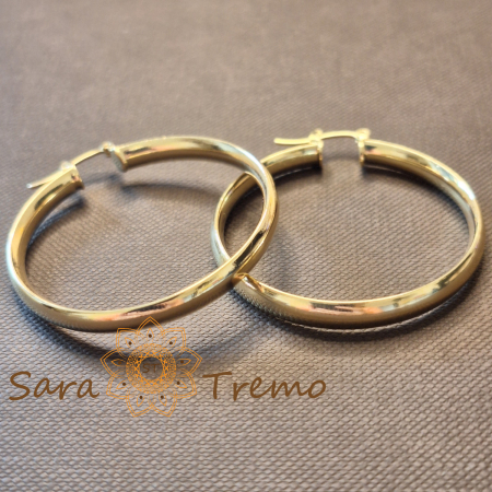 Cercei Raza de Soare – rotunzi, model lat, 4 cm, placati aur 18K, Brazilia [2]