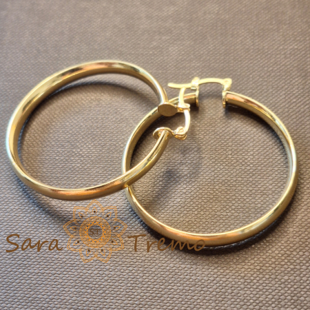 Cercei Raza de Soare – rotunzi, model lat, 4 cm, placati aur 18K, Brazilia [3]