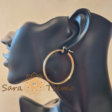 Cercei rotunzi - Cercei Raza de Soare – rotunzi, model lat, 4 cm, placati aur 18K, Brazilia