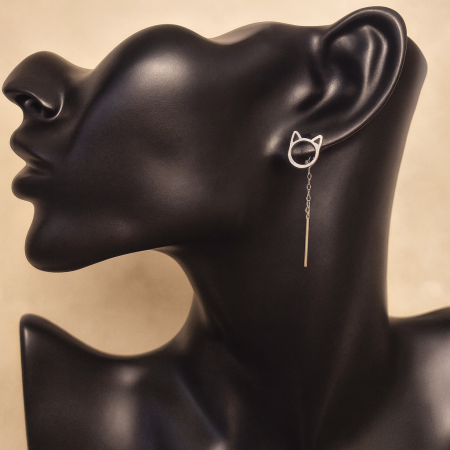 Cercei din argint - Cercei din argint 925 – model Cat Chain, design minimalist