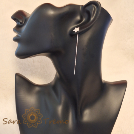 Cercei lungi din argint MegaShine - Bijuterie strălucitoare cu steluță și cristale zirconia fatetate, lungime 6,5 cm [0]