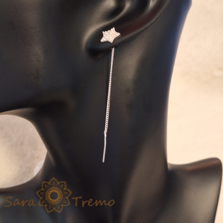 Cercei lungi din argint MegaShine - Bijuterie strălucitoare cu steluță și cristale zirconia fatetate, lungime 6,5 cm [2]