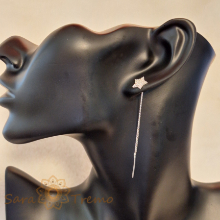 Cercei lungi din argint MegaShine - Bijuterie strălucitoare cu steluță și cristale zirconia fatetate, lungime 6,5 cm [1]