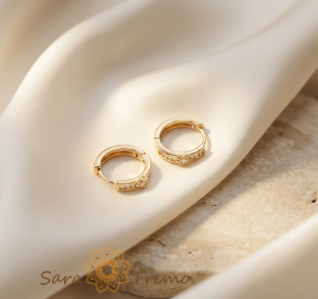 Cercei Lumina Discreta – Cercei rotunzi placati cu aur 14K cu zirconia [1]