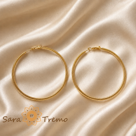 Bijuterii placate cu aur - Cercei Solène – cercei rotunzi mari cu textură fină, placaj triplu cu aur 14K, 5 cm