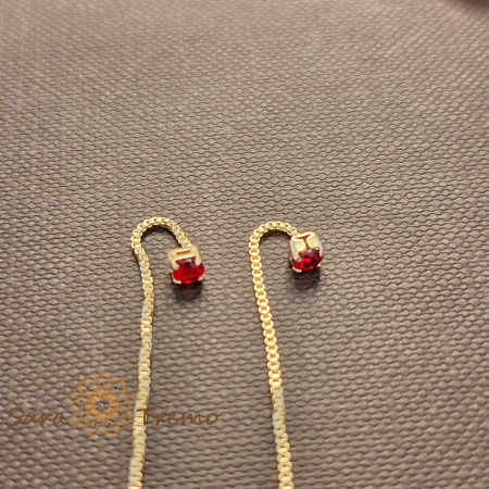 Cercei Ruby Line – Cristal rosu 6 cm placati aur 18K Brazilia [3]