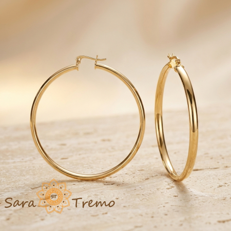 Cercei Ravena – cercei rotunzi mari placați cu aur 18K, fabricați în Brazilia, 6 cm [1]