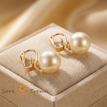 Cercei - Cercei Perla Reginei – Cercei Clips placati 18K Brazilia, nu necesita gaura in ureche