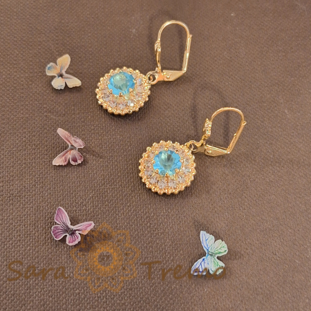 Cercei-floare placati cu aur in nuanta cerului senin de vara [1]