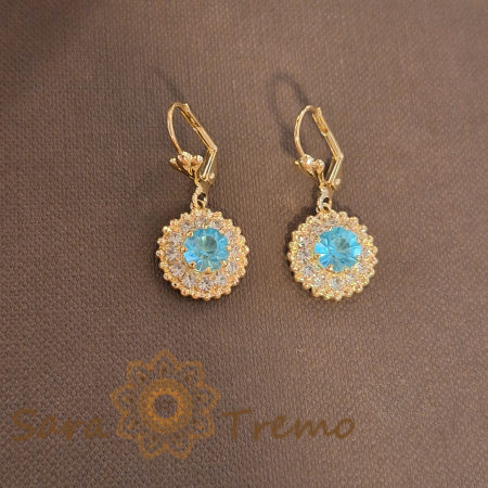 Cercei - Cercei-floare placati cu aur in nuanta cerului senin de vara