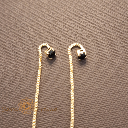 Cercei Onyx Line – Cristal negru 6 cm placati aur 18K Brazilia [3]