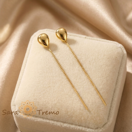 Cercei - Cercei Picatura de Aur – Cercei Tip Fir placati 18K Brazilia, 7 cm