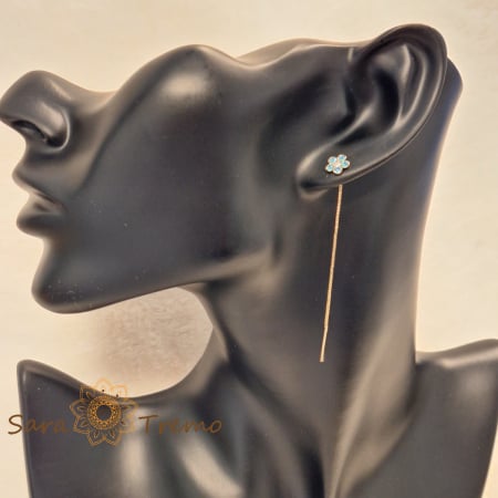 Cercei - Cercei Blue Blossom – placati aur 18K, 6 cm, flori albastre, Brazilia
