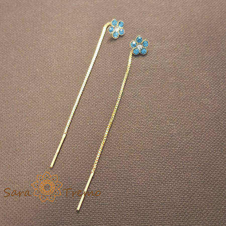 Cercei Blue Blossom – placati aur 18K, 6 cm, flori albastre, Brazilia [2]
