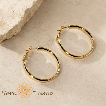Bijuterii placate cu aur - Cercei Vivienne – cercei rotunzi cu profil bombat, placaj triplu cu aur 14K, 4 cm