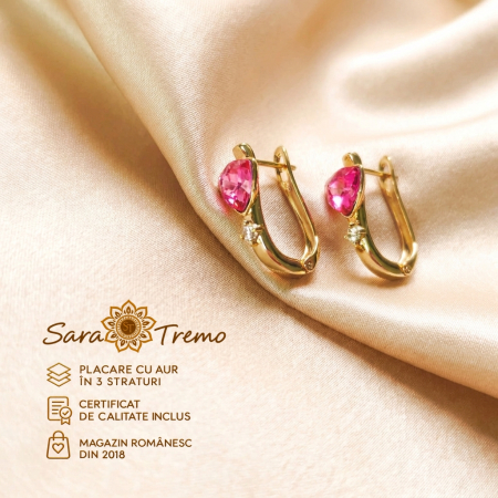 Bijuterii pentru femei - Cercei Rosalia Lumière cu zirconia roz-fucsia, placați cu aur 14K, lungime 2 cm