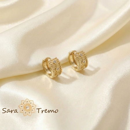 Cercei - Cercei Aura Finului – Creole mici cu cristale zirconia placate 14K 1 cm