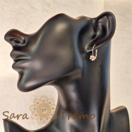 Cercei floare cu cristal zirconia roz central și cristale albe pe margini [3]