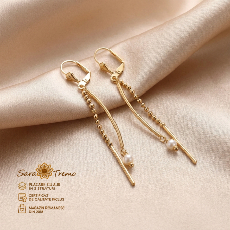 Bijuterii pentru femei - Cercei lungi Perla Linea cu perle, aur 18K | SaraTremo