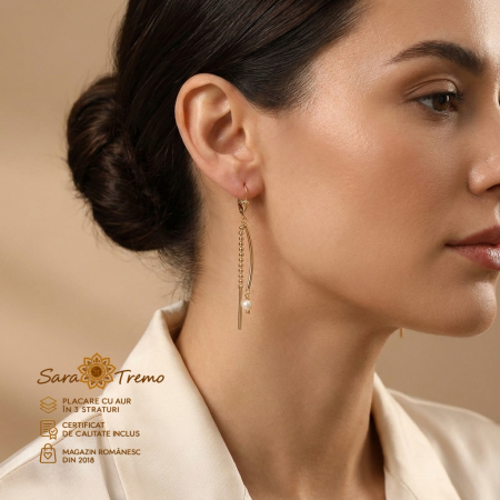 Cercei lungi Perla Linea cu perle, aur 18K | SaraTremo [1]