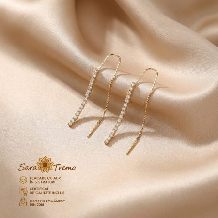 Cercei lungi Lucea Shine cu pietre, aur 18K | SaraTremo [1]
