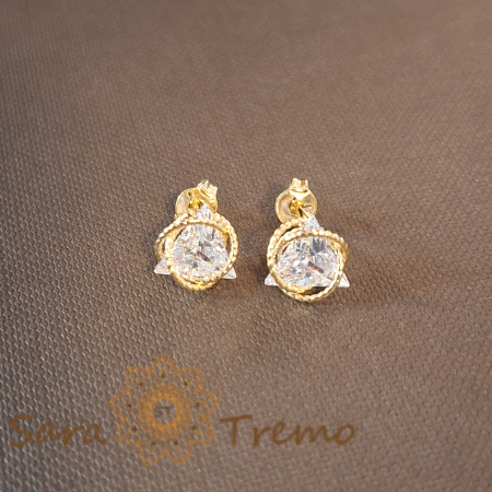 Cercei model nou cu cristal zirconia mare – Montură placată cu aur [0]