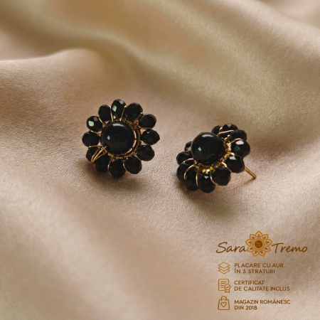 Cercei - Cercei Noir Floré cu flori negre, aur 18K | SaraTremo