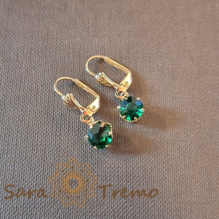Cercei - Cercei placati cu aur, 2.5 cm – Cristal zirconia verde