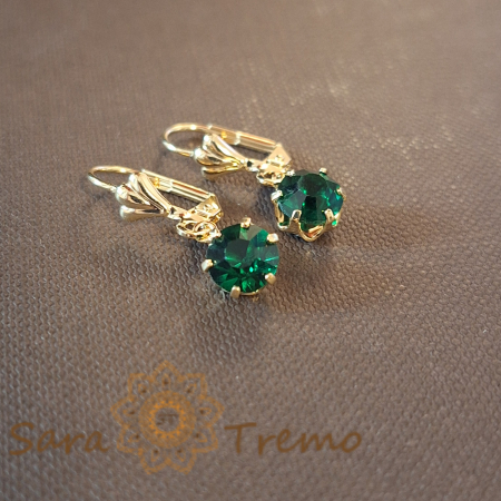 Cercei placati cu aur, 2.5 cm – Cristal zirconia verde [1]