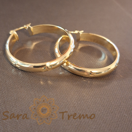 Cercei rotunzi 3.5 cm, cu gravură florală elegantă [0]