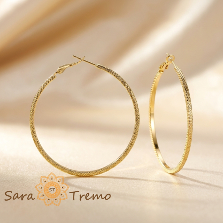 Bijuterii placate cu aur - Cercei Évora – cercei rotunzi mari cu textură fină, placaj triplu cu aur 14K, 6 cm