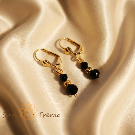 Cercei - Cercei Noaptea Elegantei – Cercei placati 18K Brazilia, 3 cm, cristale negre