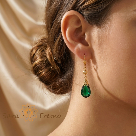 Cercei Lacrima Smaraldului – Cercei lungi placati 18K Brazilia, 5 cm [1]