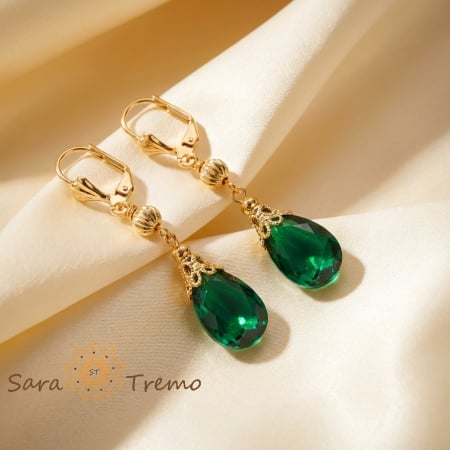 Cercei - Cercei Lacrima Smaraldului – Cercei lungi placati 18K Brazilia, 5 cm