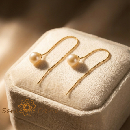 Cercei Aripa Serenitatii – Cercei Tip Fir cu Perla placati 18K Brazilia [1]