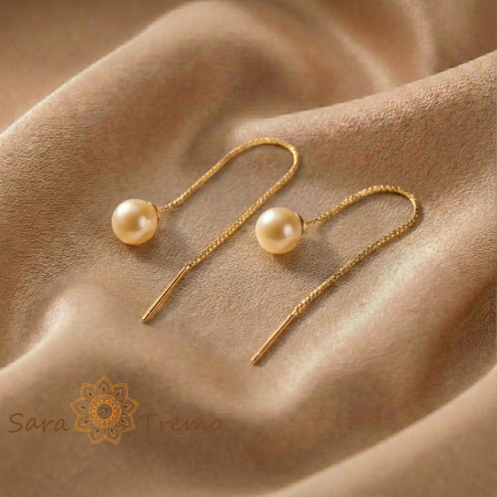 Cercei - Cercei Aripa Serenitatii – Cercei Tip Fir cu Perla placati 18K Brazilia