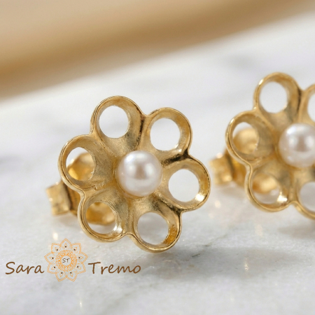 Cercei Floarea Aurorei – Cercei cu tija placati 18K Brazilia, perla eco [2]