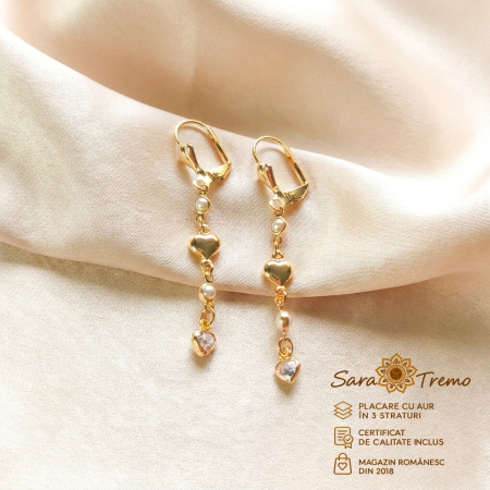 Bijuterii pentru femei - Cercei lungi Amore Dolce cu inimioare, aur 18K | SaraTremo
