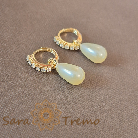 Cercei eleganți pentru femei stilate, cu perlă eco și cristale zirconia [1]