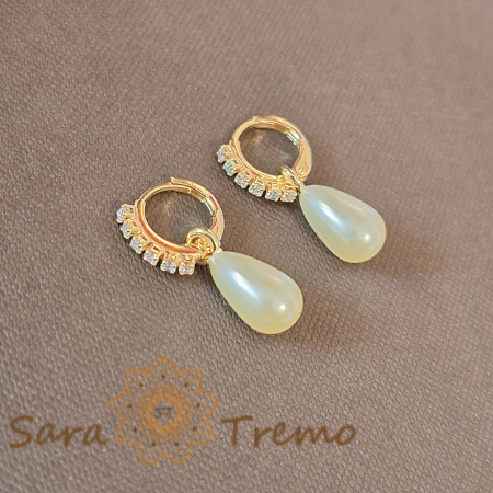 Cercei - Cercei eleganți pentru femei stilate, cu perlă eco și cristale zirconia