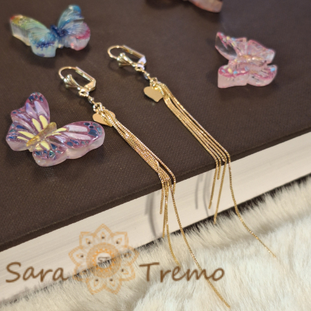 Cercei lungi de ocazie, 11 cm, cu 5 fire și charm inimioară [4]