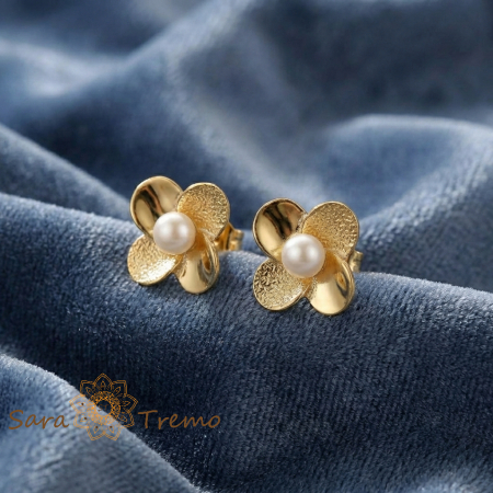 Cercei Floarea Perlei – Cercei cu tija placati 18K Brazilia [1]