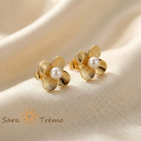 Cercei - Cercei Floarea Perlei – Cercei cu tija placati 18K Brazilia