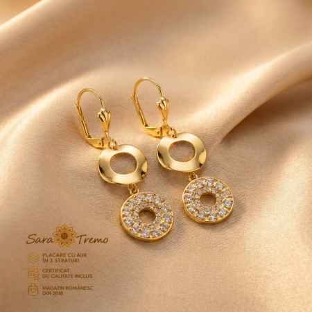 Cercei - Cercei Aurea Duetto cu pietre, aur 18K, 4 cm | SaraTremo